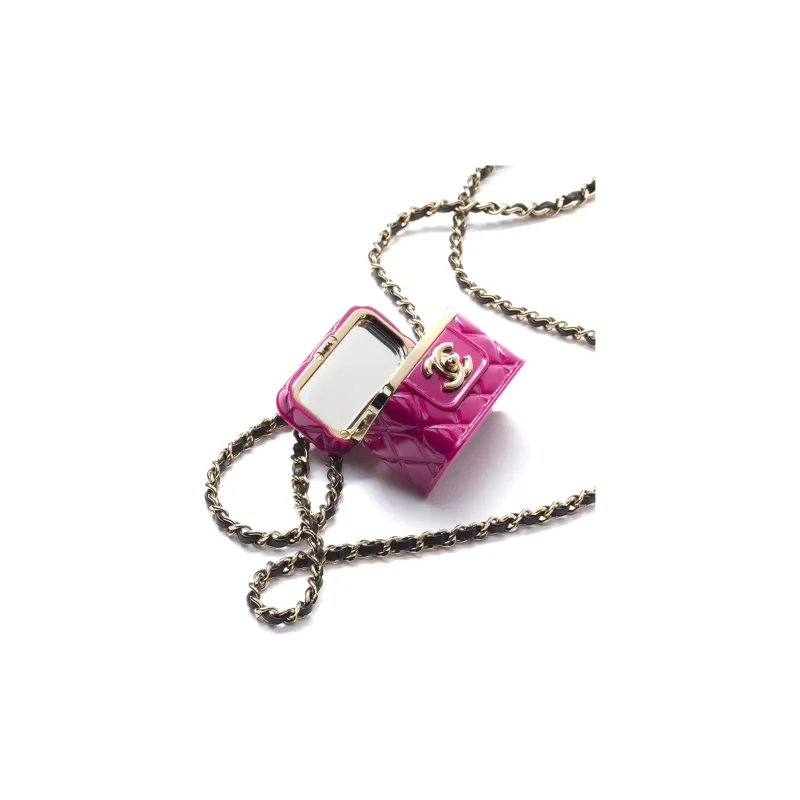 CHANEL Resin With Sheepskin Wallet Necklace Pouch Women's Pink-2