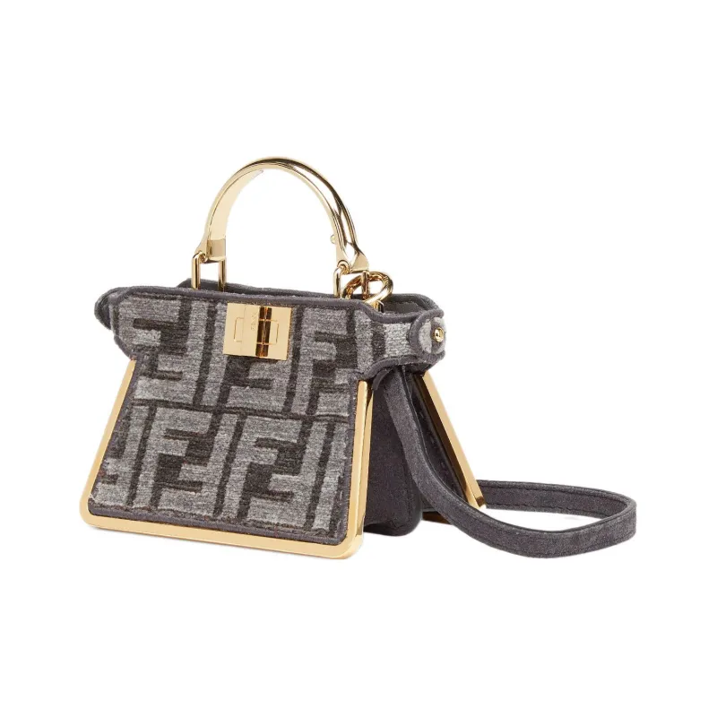 FENDI Peekaboo ISeeU Jacquard Fabric Handbag, Shoulder Bag, Crossbody Bag Extra Mini Women's Dark Gray-1