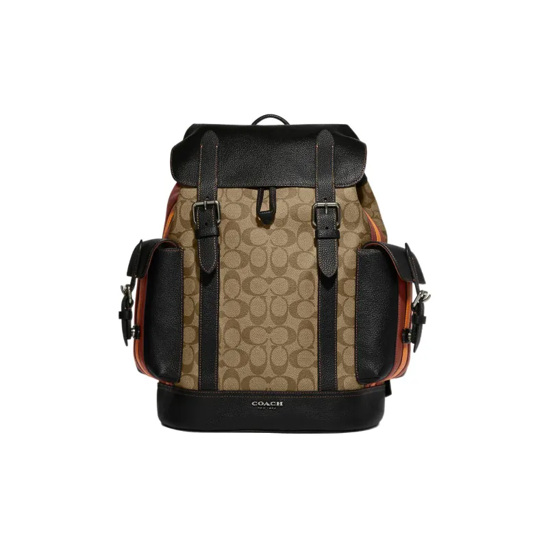 COACH Hudson Canvas With Leather Backpack Tubas Men's Brown & Black-0