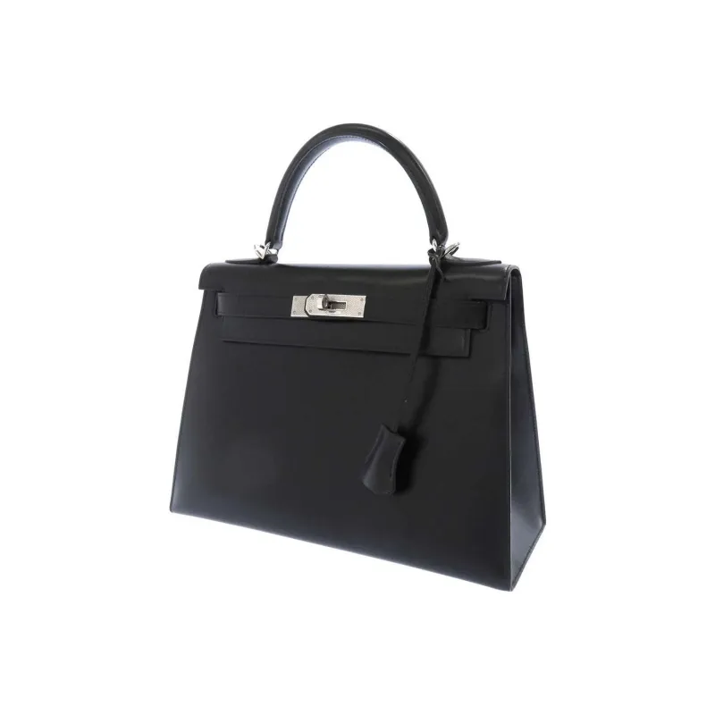 HERMES Kelly Box Leather Kelly Bag Shoulder Bag Crossbody Bag Handbag Women's Noir Black-1