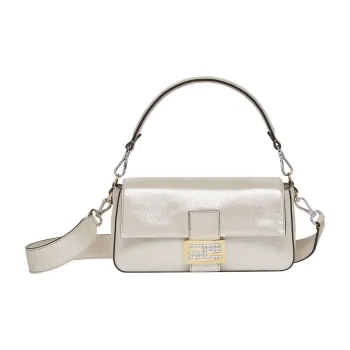 FENDI Baguette Cow Leather Portable Crossbody Bag Shoulder Bag Women's Silver Gray