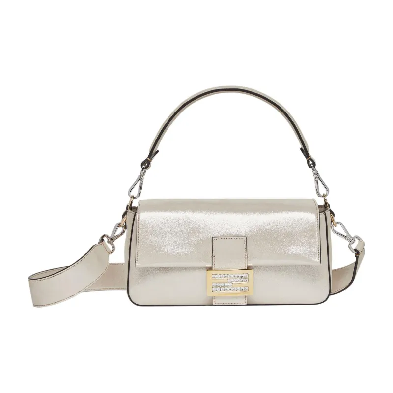 FENDI Baguette Cow Leather Portable Crossbody Bag Shoulder Bag Women's Silver Gray-0