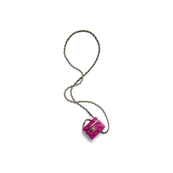 CHANEL Resin Bonded Sheepskin Wallet Necklace Pouch Women's Pink