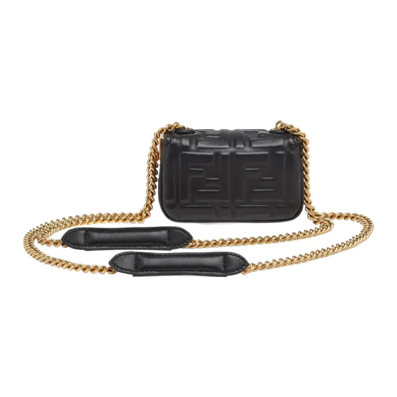 FENDI Baguette Sheepskin Shoulder Bag, Crossbody Bag, Handbag Extra Mini Women's Black-1