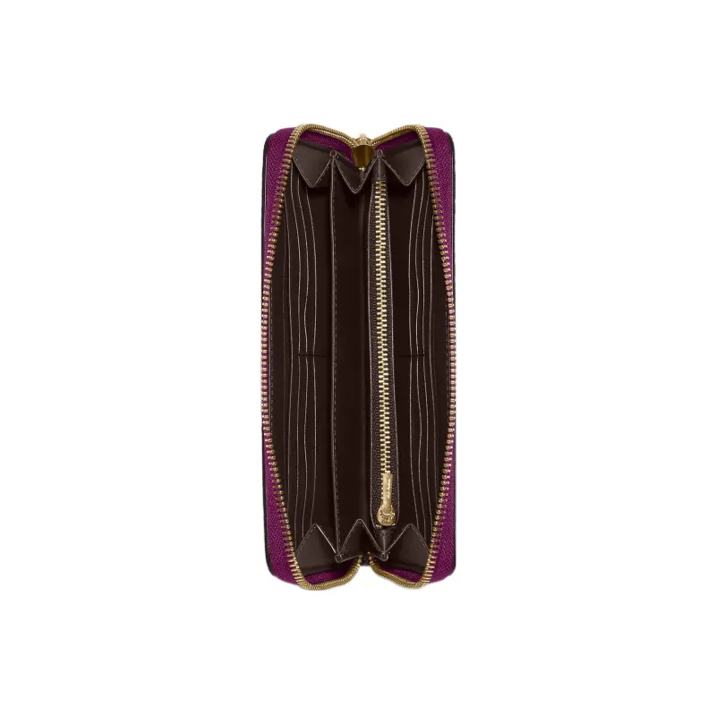 COACH Zip Around Coated Canvas With Leather Card Holder Wallet Women's Brown & Dark Red-1