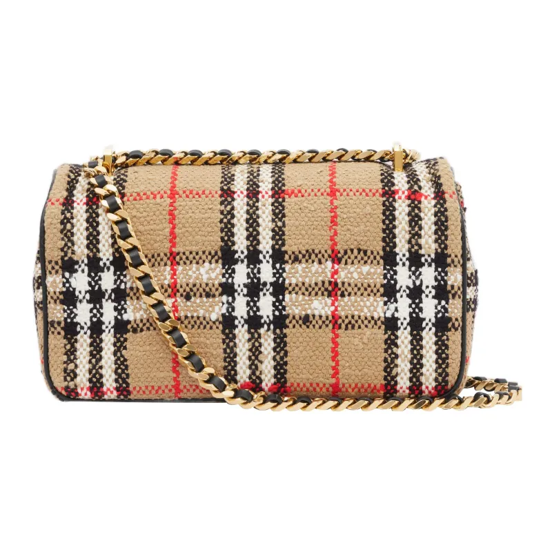 Burberry Lola Bag Floral Tweed Shoulder Bag Crossbody Bag Women's Brown-2