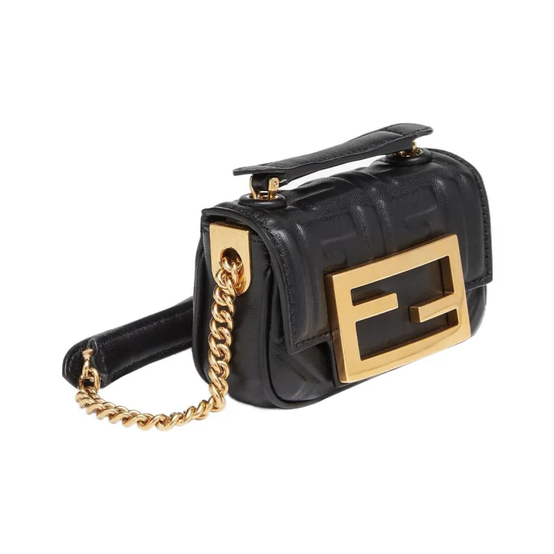 FENDI Baguette Sheepskin Shoulder Bag, Crossbody Bag, Handbag Extra Mini Women's Black-2