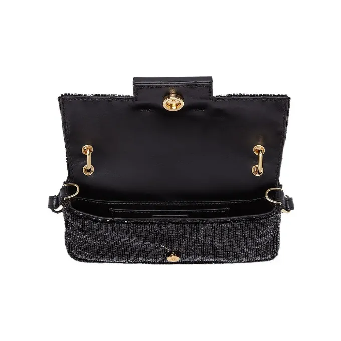 FENDI Baguette Fabric Cow Leather Patchwork Portable One Shoulder Crossbody Cell Phone Pouch Women's Black-2