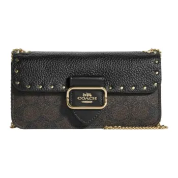 COACH Cow Leather Detail Small Square Bag Shoulder Bag Crossbody Bag Small Size Women's Black
