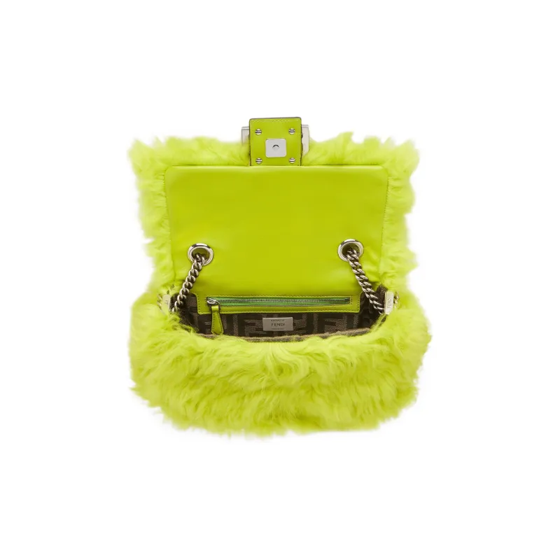 FENDI Baguette Shearling Portable Crossbody Bag Shoulder Bag Medium Size Women's Green-3