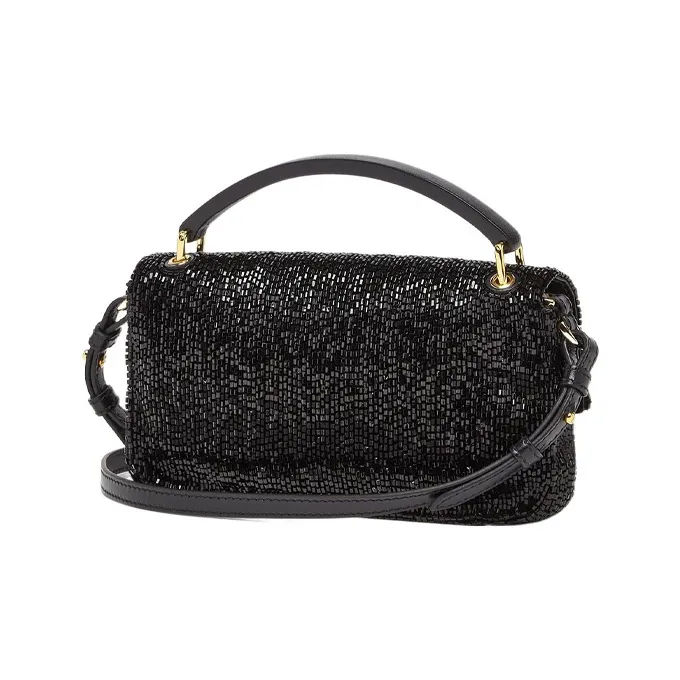 FENDI Baguette Fabric Cow Leather Patchwork Portable One Shoulder Crossbody Cell Phone Pouch Women's Black-1