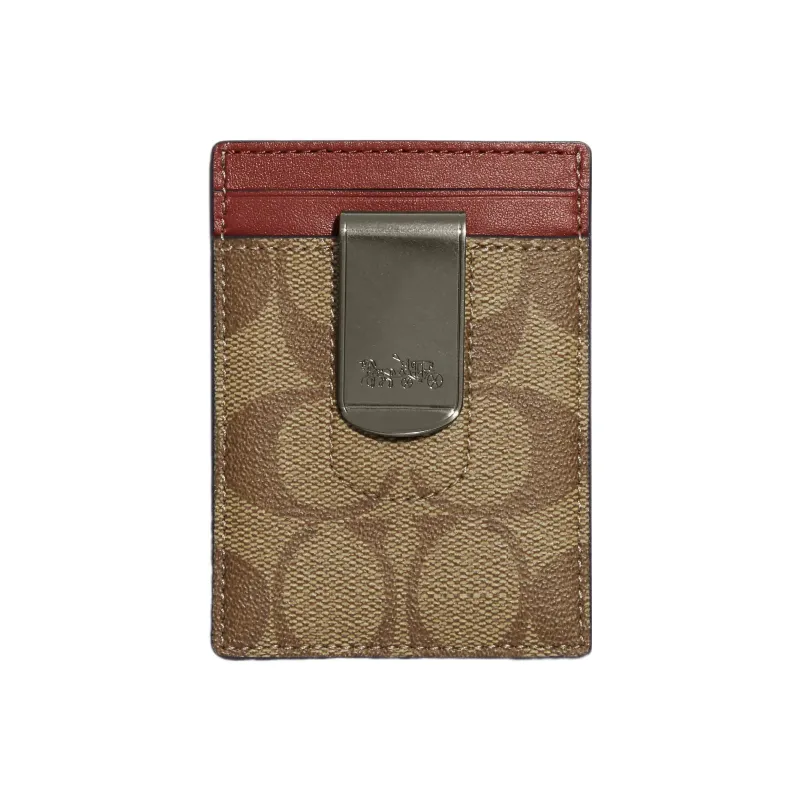 COACH 3 IN 1 Wallet Canvas With Calfskin ID Holder Card Holder Card Holder Card Holder Mini Men's Brown With Terracotta-1