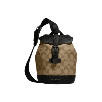 COACH Hudson Canvas With Pebbled Leather Shoulder Bag, Crossbody Bag Mini Men's Brown & Black