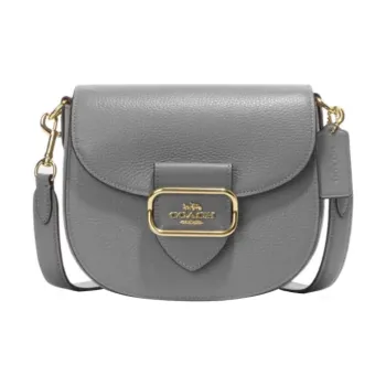 COACH Leather Suede Bonded Saddle Bag Shoulder Bag Crossbody Bag Small Size Women's Granite Gray
