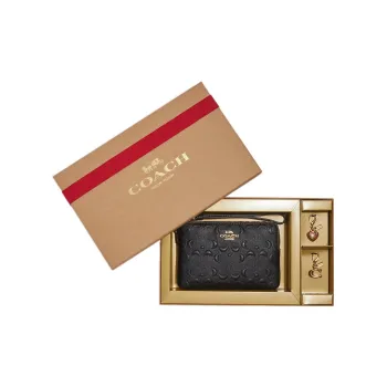 COACH Corner Zip Calfskin Wallet Wrist Bag Clutch Women's Black