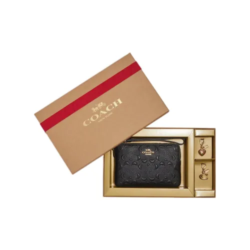 COACH Corner Zip Calfskin Wallet Wrist Bag Clutch Women's Black