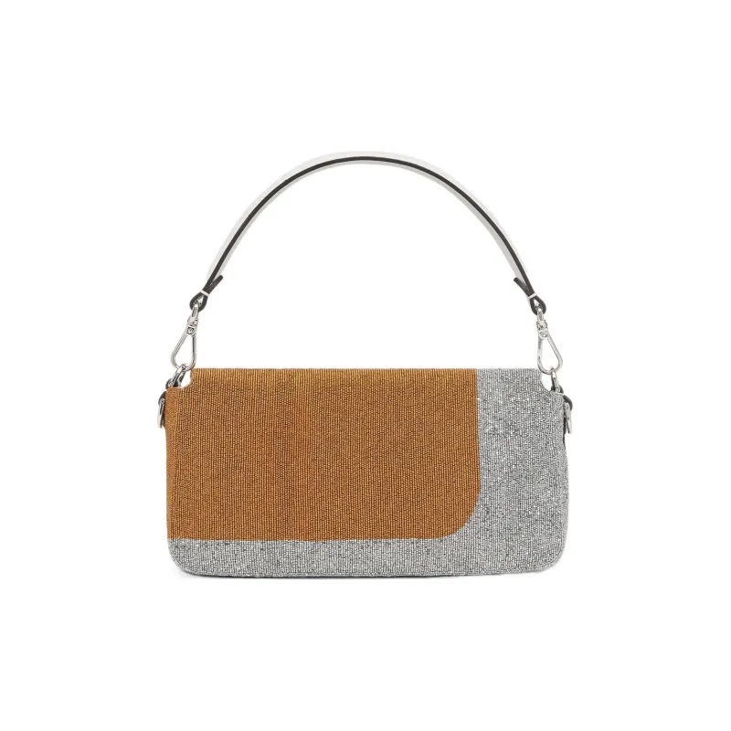 FENDI Baguette Fabric Cow Leather Patchwork Portable Crossbody Bag Shoulder Bag Regular Women's Brown/Gray/Black-2