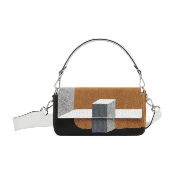 FENDI Baguette Fabric Cow Leather Patchwork Portable Crossbody Bag Shoulder Bag Regular Women's Brown/Gray/Black