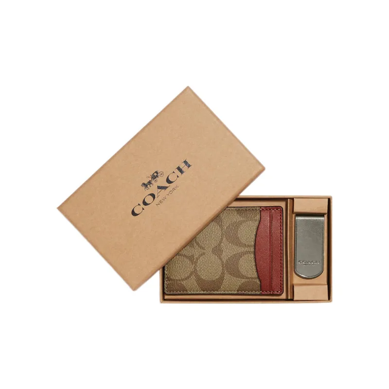 COACH 3 IN 1 Wallet Canvas With Calfskin ID Holder Card Holder Card Holder Card Holder Mini Men's Brown With Terracotta-0
