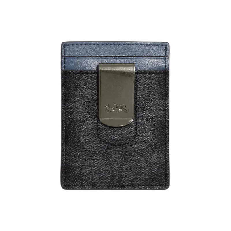 COACH 3 IN 1 Wallet Canvas With Calfskin ID Holder Card Sleeve Card Clip Card Holder Mini Men's Charcoal-1