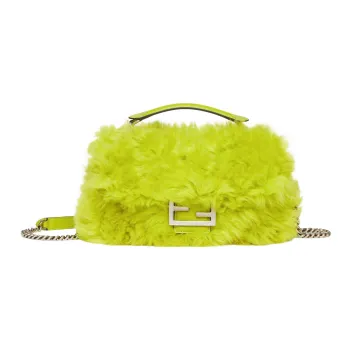 FENDI Baguette Shearling Portable Crossbody Bag Shoulder Bag Medium Size Women's Green