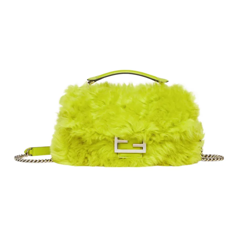 FENDI Baguette Shearling Portable Crossbody Bag Shoulder Bag Medium Size Women's Green-0