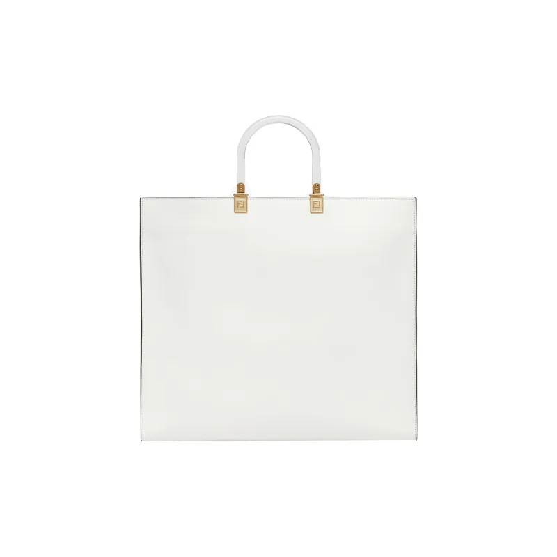 FENDI Sunshine Cow Leather Tote Bag Shopping Bag Handbag Large Size Women's White-2