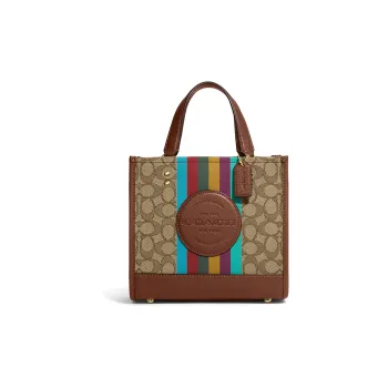 COACH Dempsey Jacquard With Refined Pebbled Leather Shoulder Bag, Crossbody Bag, Handbag Trumpets Women's Khaki & Brown