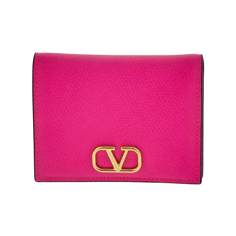 Valentino Vlogo Cow Leather Wallet Card Holder Women's Pink-0