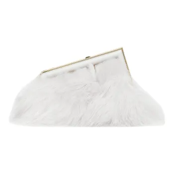 FENDI Fendi First Fox Fur With Sheepskin One Shoulder Crossbody Clutches Small Size Women's White
