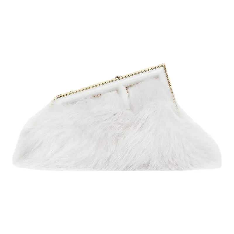 FENDI Fendi First Fox Fur With Sheepskin One Shoulder Crossbody Clutches Small Size Women's White-0