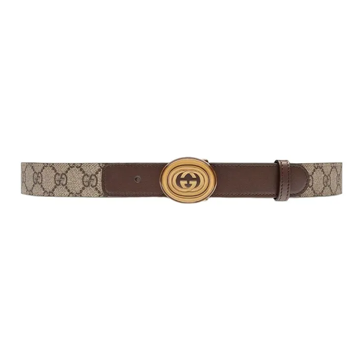 GUCCI Fashion Smooth Buckle Leather Belts Unisex Light Umber Width 3CM-0