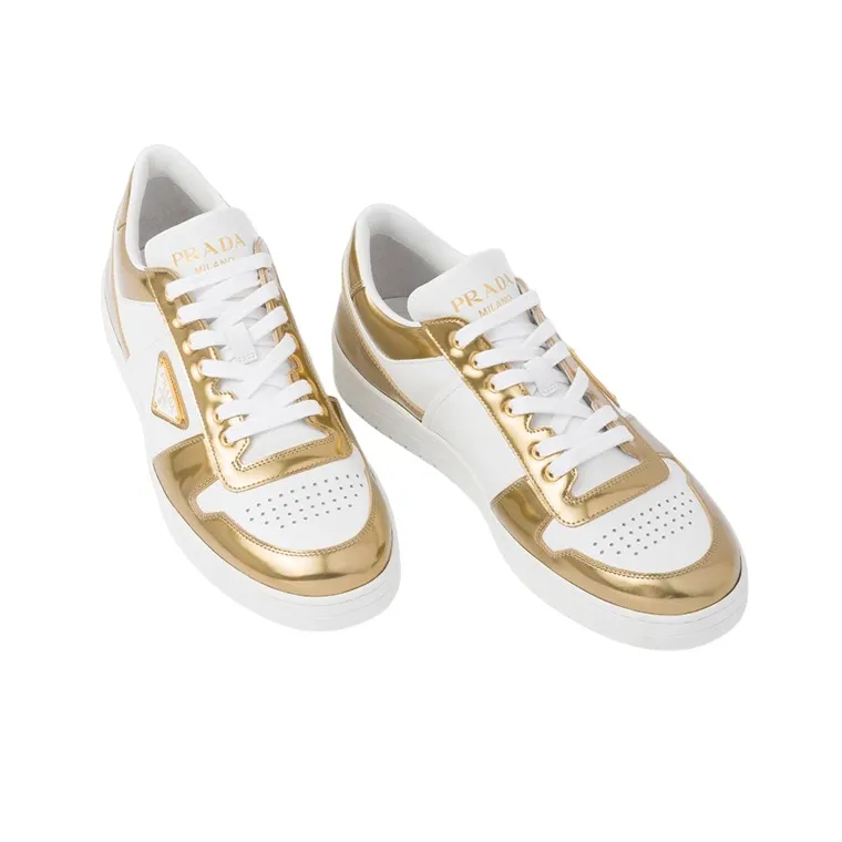 PRADA Downtown Low Top Stylish Skateboarding Shoes Men's White Gold-3