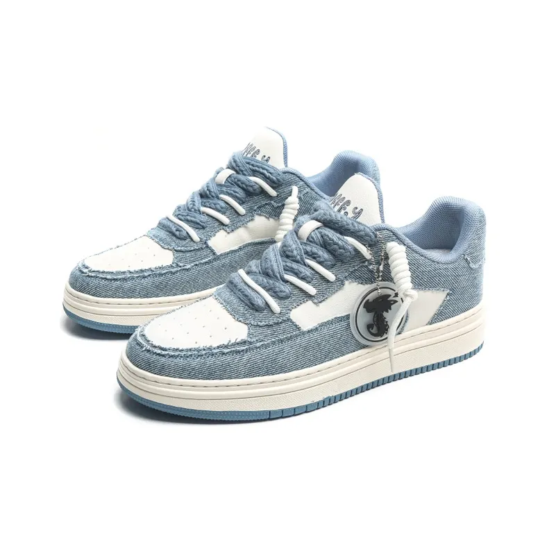 Jifffly Anti Slip And Wear Resistant Height Increasing Low Top Skateboard Shoes Unisex Denim Blue-2