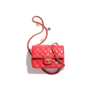 CHANEL Gold Coin Collection Lambskin And Gold Metal Flap Bag, Crossbody Bag, Shoulder Bag Women's Red
