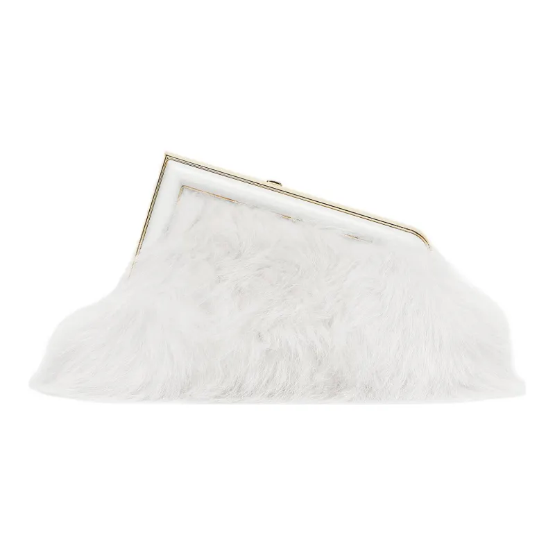 FENDI Fendi First Fox Fur With Sheepskin One Shoulder Crossbody Clutches Small Size Women's White-2