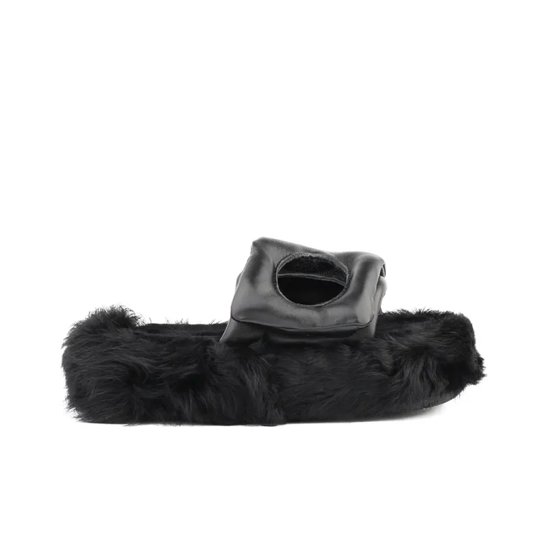 LAST LAZY Fuzzy Slip Resistant Versatile Fashion Slide Slippers For Indoor And Outdoor Wear Unisex Black-1