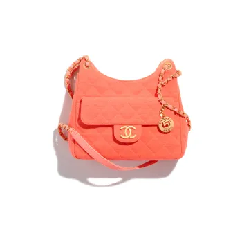 CHANEL HOBO Tmall Genie Wool Jersey Knitted Fabric Hobo Bag Crossbody Bag Shoulder Bag Medium Size Women's Light Orange