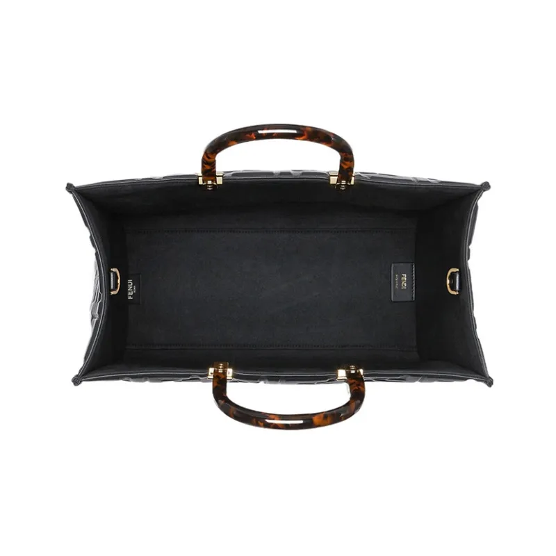 FENDI Sunshine Cow Leather Tote Bag, Shopping Bag, Shoulder Bag, Crossbody Bag, Handbag Medium Size Women's Black-3