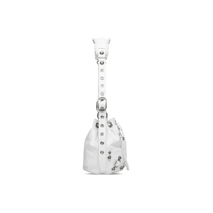 Balenciaga Le Cagole Fine Grained Sheepskin Bucket Bag, Handbag, Shoulder Bag, Crossbody Bag Extra Small Women's White-2