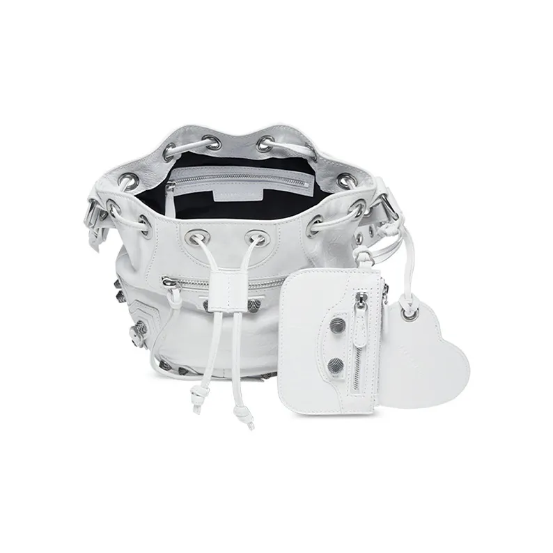 Balenciaga Le Cagole Fine Grained Sheepskin Bucket Bag, Handbag, Shoulder Bag, Crossbody Bag Extra Small Women's White-4