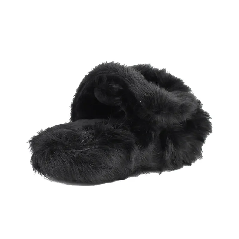 LAST LAZY Slip Resistant Fleece Slippers For Indoor And Outdoor Wear Versatile Fashion Slide Slippers Unisex Black-3
