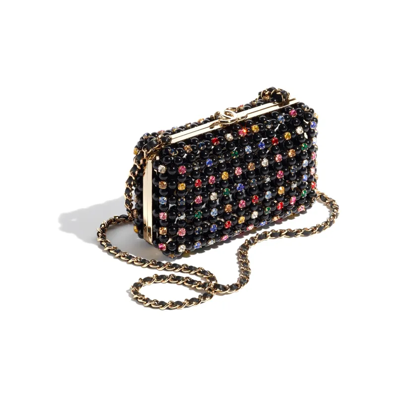 CHANEL Glazed Pearls With Rhinestone Evening Bag, Crossbody Bag, Shoulder Bag Women's Black & Multicolor-1