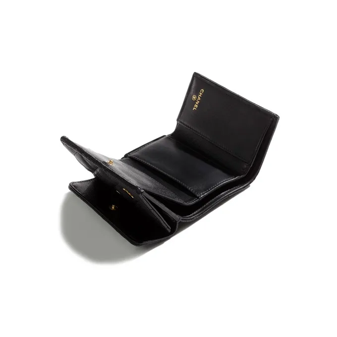 CHANEL 23C Early Spring Grain Embossed Caviar Calfskin With Gold Metal Flap Bag Wallet Trumpets Women's Black-2