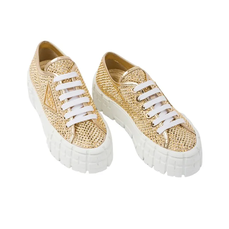 PRADA Stylish Skateboarding Shoes Women's Gold-2