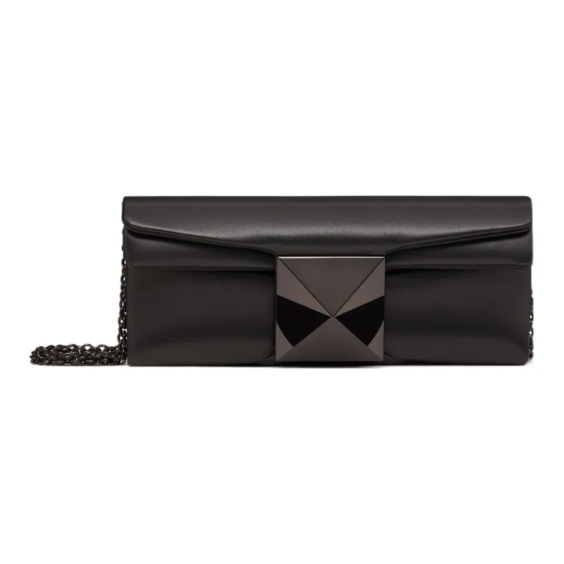 Valentino GARAVANIOne Stud Lambskin Nappa Leather One Shoulder Crossbody Clutch Women's Black-0