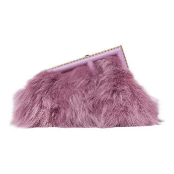 FENDI Fendi First Fox Fur With Sheepskin One Shoulder Crossbody Clutches Small Size Women's Light Purple