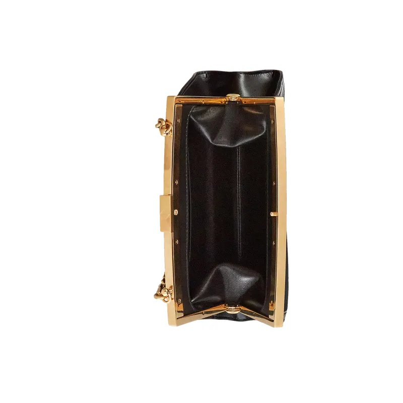 Polo Ralph Lauren Velvet Fabric With Leather Trim Evening Party Bag One Shoulder Handbag Women's Black-3