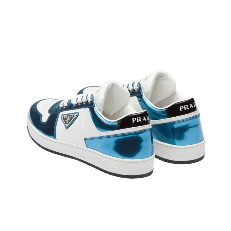 PRADA Downtown Low Top Sneakers Leather White Metallic Blue-4