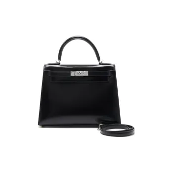 HERMES Kelly Box Leather Kelly Bag Shoulder Bag Crossbody Bag Handbag Women's Noir Black